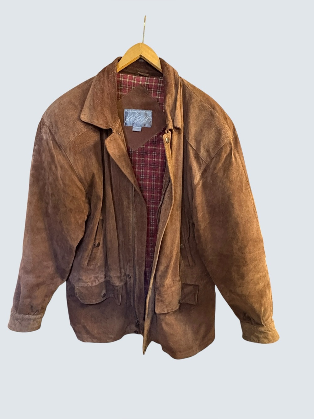 Vintage Lord & Taylor Kensington Collection Suede Leather Jacket Mens M Plaid